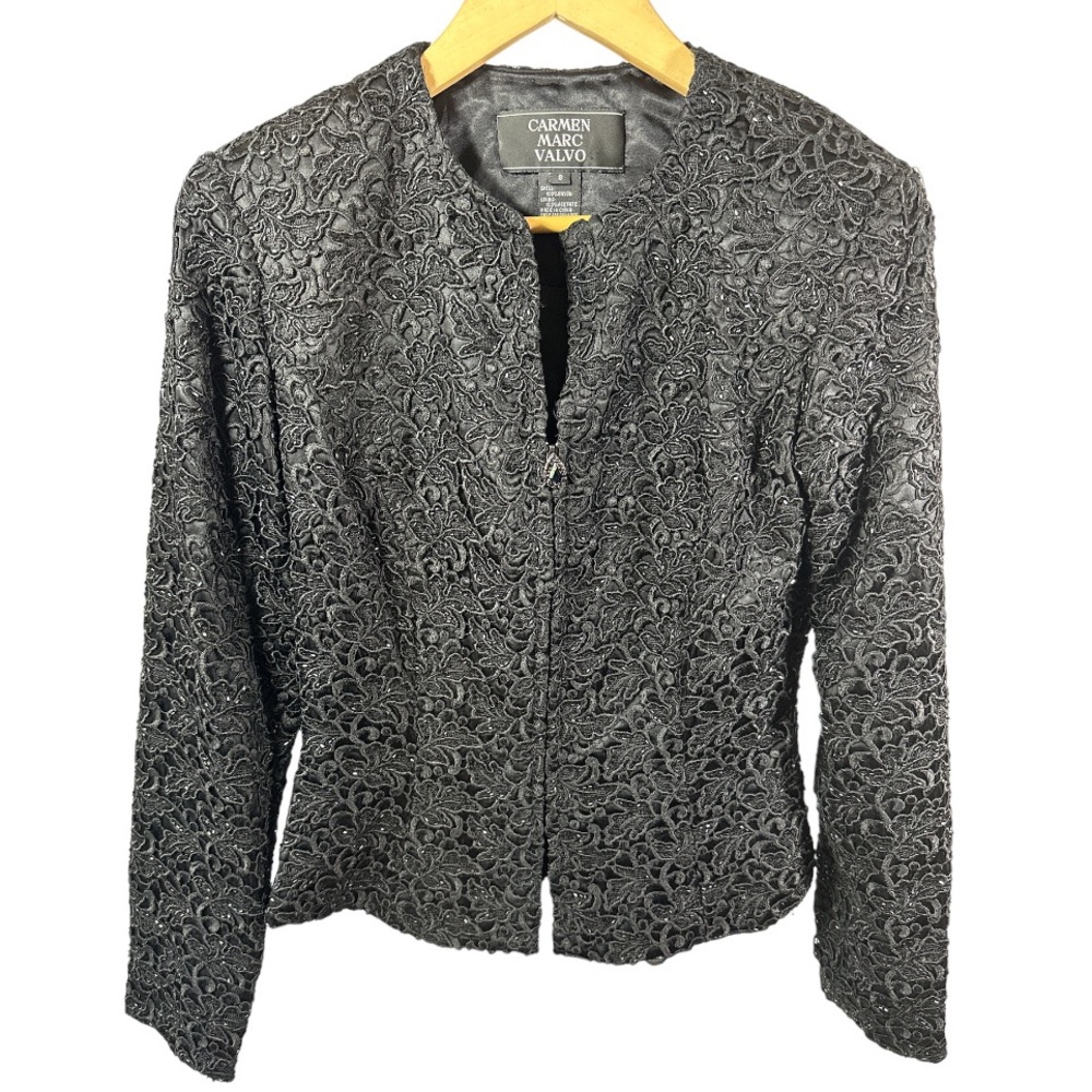 CARMEN MARC VALVO Women's Beaded Lace Dress Jacket Black Size 8